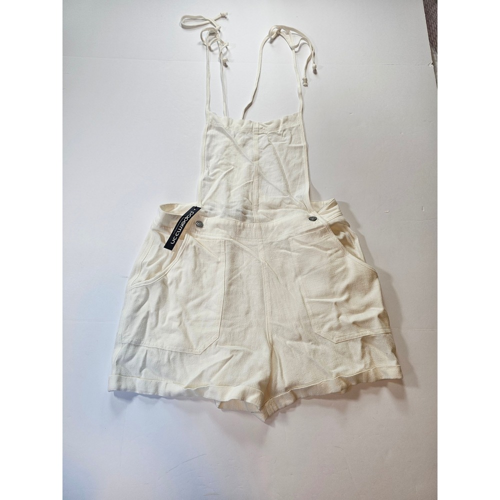 Papermoon Shortalls Womens Small Cream Linen Blend Romper Summer Casual